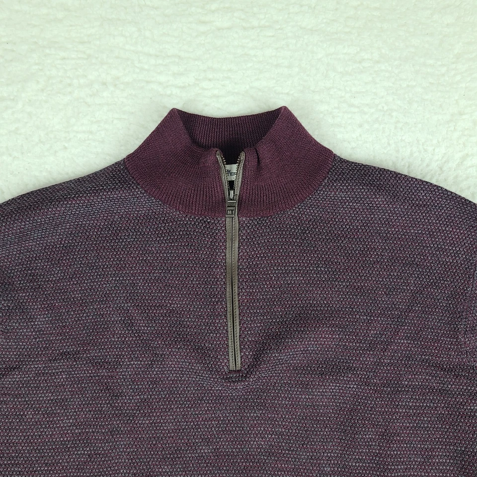 Peter Millar Sweater Mens XL Gray Purple Knit Quarter Zip Wool Sweatshirt - Image 3 of 4