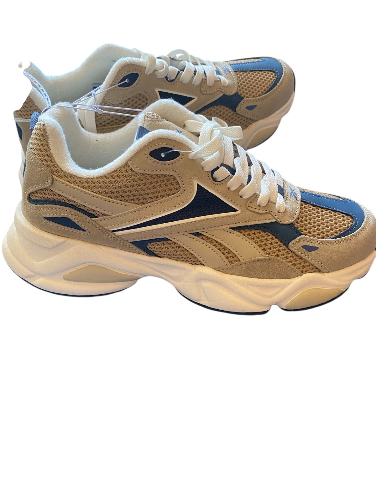 Reebok Beige and Blue Chunky Sneakers with Cushioned Sole image 3