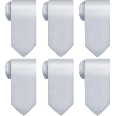 Syhood Solid Satin Pure Color Ties Set Business Formal Necktie Tie for 6 Silver
