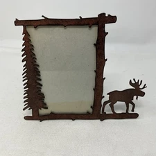 Photo Frame Metal Rustic Lodge Moose w/Glass  6.5" x  8" Holds 3" x  5" Photo
