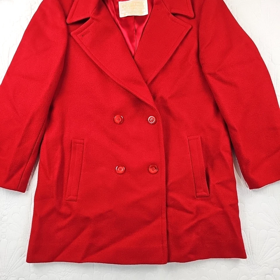 VTG Pendleton Men's Bright Red Pea Coat 100% wool MAde in USA MEASUREMENTS - Image 2 of 4