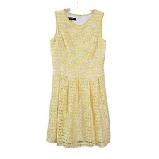 Nine West yellow striped fit & flare full lace lined sleeveless dress woman's 6