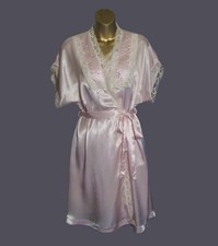VTG LILY of FRANCE PRETTY PINK PEIGNOIR SET LOVELY w/LACE USA UNION MADE SZ: MED