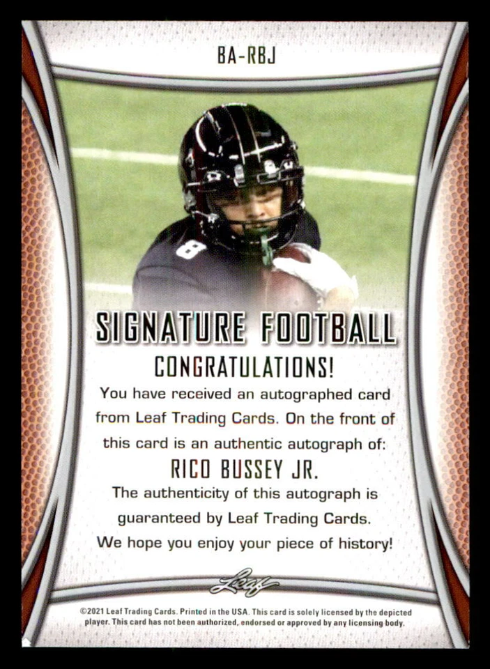 2021 Leaf Draft AUTO Blue #BARBJ Rico Bussey Jr. (ref 225036) - Image 2 of 2
