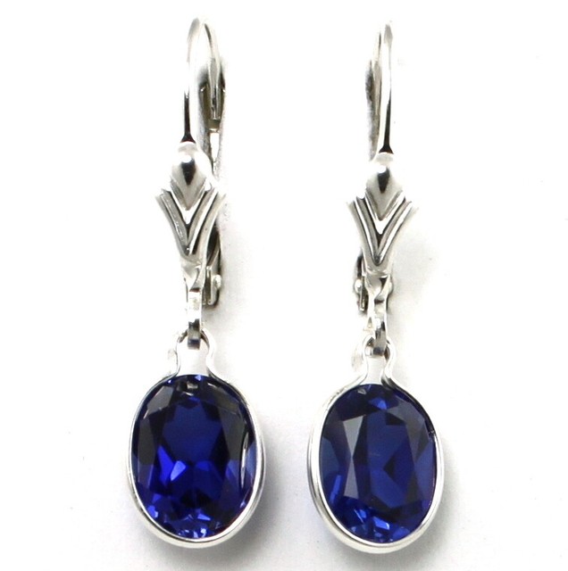 Created Blue Sapphire, 925 Sterling Silver Leverback Earrings, SE001 eBay