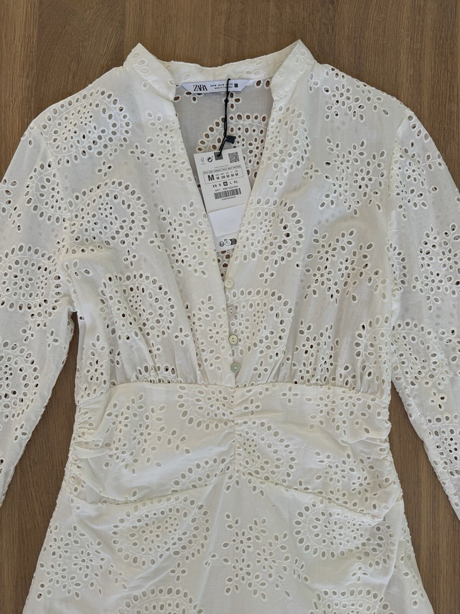 Zara Womens White Mini Dress. Openwork Embroidered. Size M. NWT. | eBay