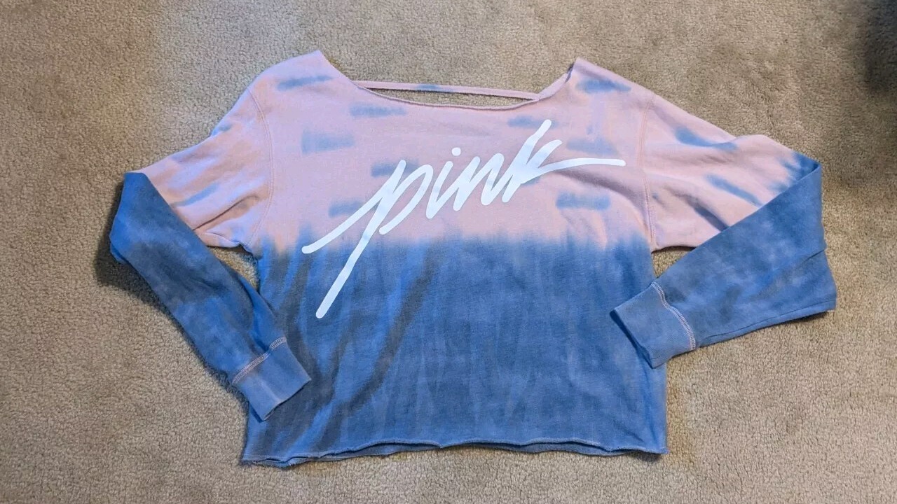 Sudadera Victoria's Secret Rosa Para Mujer Talla XS Tie Dye Espalda Abierta Listón Recortado