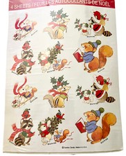 Vintage Carlton Cards Holiday Stickers NIP 4 Sheets Woodland Animals Christmas
