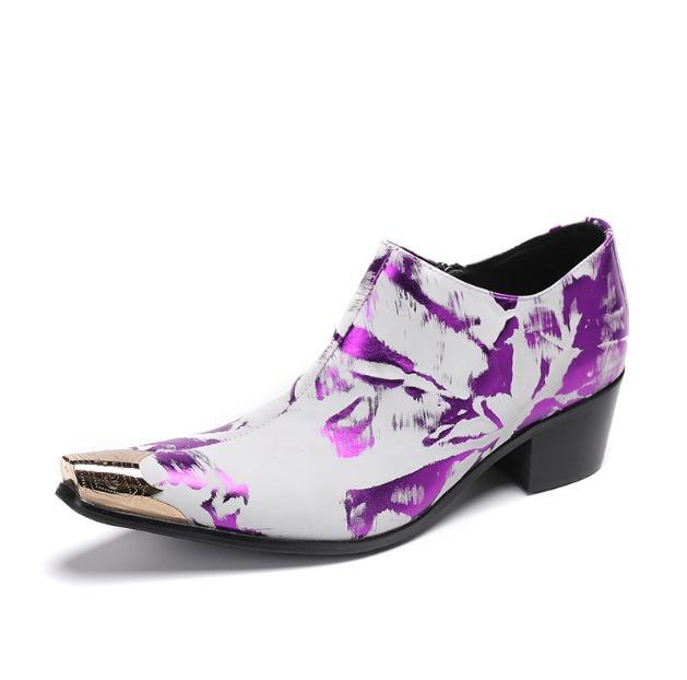 SAOLA Scarpe uomo banchetto vera pelle zip laterale tacco a blocco metallo punta oversize