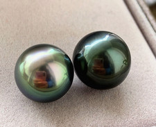 Pair 11-12mm South Sea Genuine Green Round Loose Pearl Undrilled Women Jewelry 1