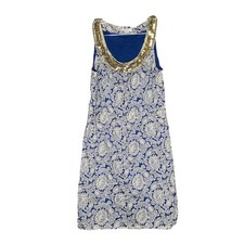 Ann Taylor Loft Blue Cotton Sequins Embellished Dress 10 Sleeveless
