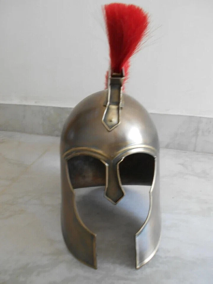 Casco Espartano 300 Rey Leónidas Gran Rey Acabado Cromo Pluma Roja Disfraz Regalo Foto 2 de 4