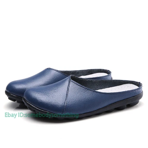 Womens Mules Slip-on Shoes Leather Backless Loafers Casual Flat Shoes Summer - Picture 23 of 61