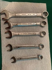 Set Of 5 Great Neck 3/8, 7/16, 1/2, 9/16 & 5/8”Combination Wrench 12 PT, Unused