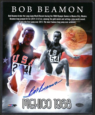 Signiertes Foto von The Long Jumper Bob Beamon 1968 Echtheitszertifikat