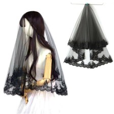 Black Wedding Gothic HALLOWEEN Veil Lace Edge Elbow Length Tulle Fancy Dress