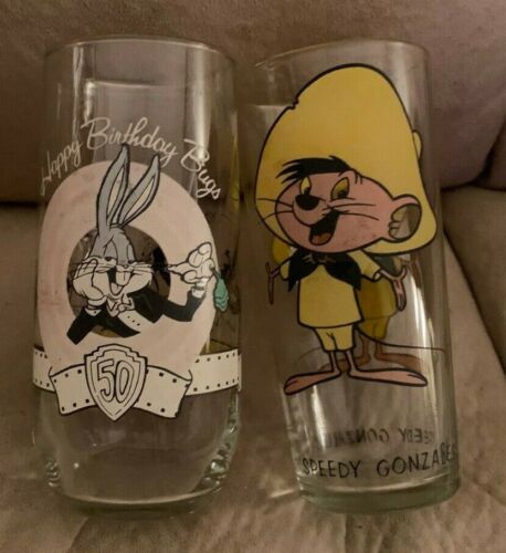 50th Anniversary Bugs Bunny & Speedy Gonzales Glasses VINTAGE Looney Tunes - Picture 1 of 4