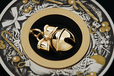 2022 CHRISTMAS $2 2oz Silver Antiqued Coin w/ Gilt Jingle Bell