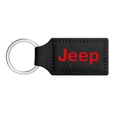 Jeep in Red Rectangular Black Leather Key Chain Key-Ring