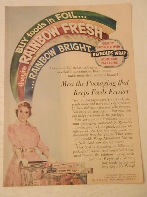 1955 REYNOLDS WRAP, AQUA VELVA AFTER SHAVE 2 SIDED VINTAGE PRINT AD L045