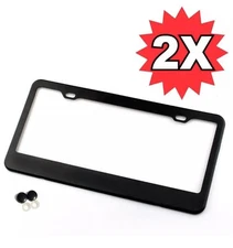 2pcs BLACK STAINLESS STEEL METAL LICENSE PLATE FRAME TAG COVER SCREW CAPS