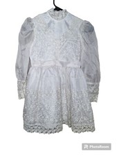 Vtg USA Hollywood Off White Girls Dress Size 7 Christening Flower Girl