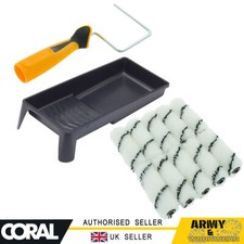 Coral 4" Mini Paint Roller Kit 10 x Polyacrylic Sleeves - 1 Handle & Tray Set