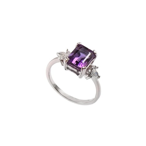Amethyst Ring, Minimalist Promise Ring, 925 Sterling Silver - Picture 2 of 7