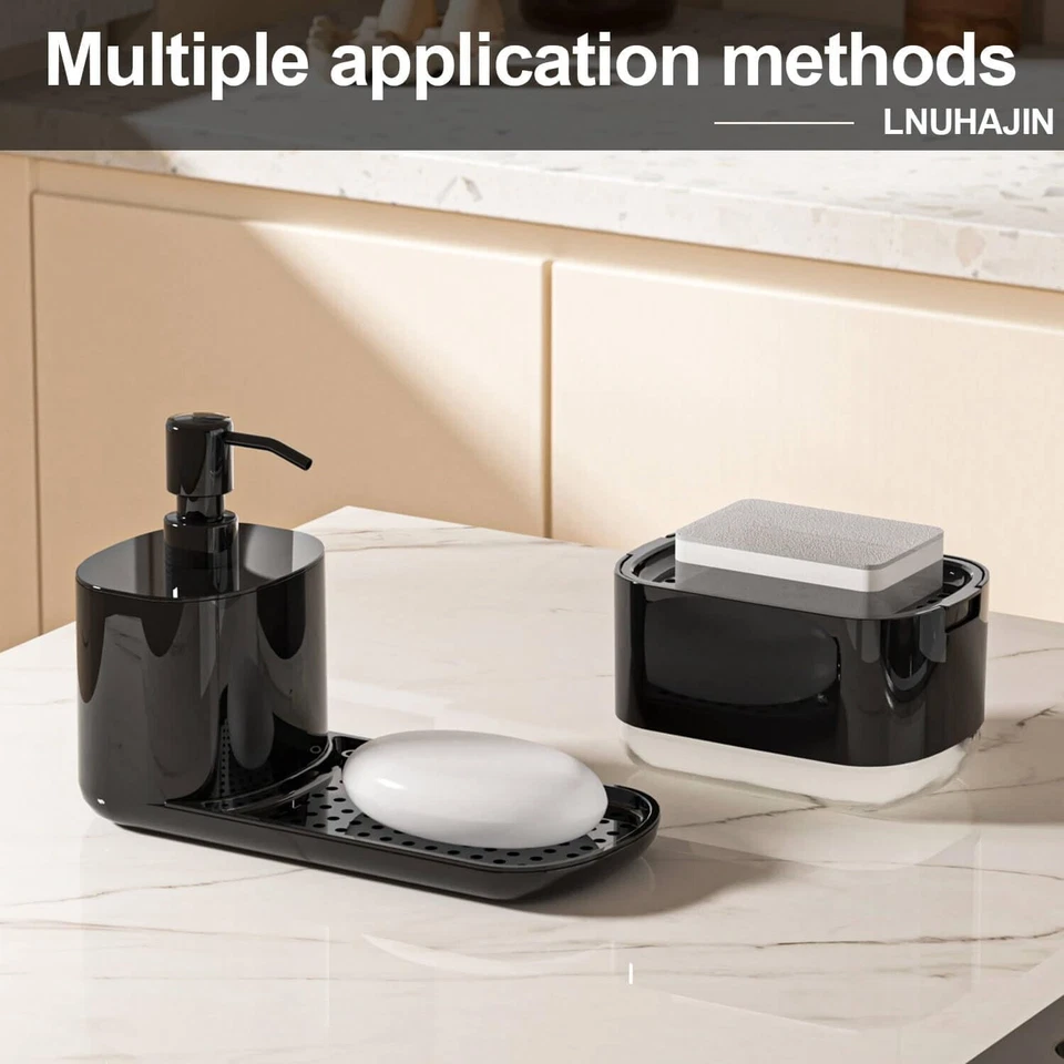 Kitchen Soap Dispenser Set with Tray and Sponge Holder, Dish and Hand Soap Disp. - Изображение 4 из 4