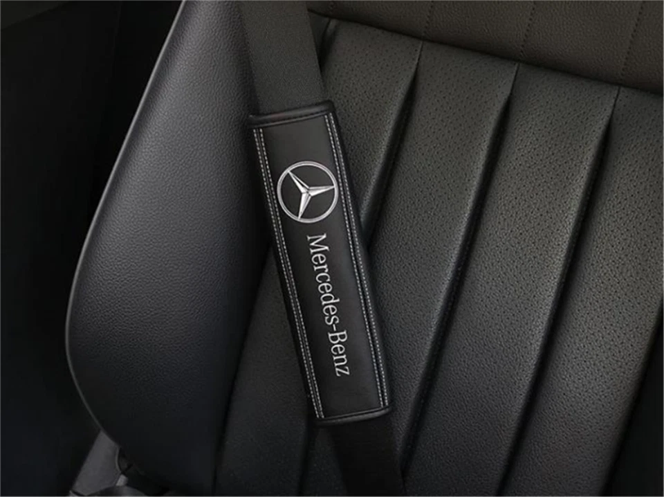 2pcs Car Seat Belt Cover Shoulder Cushion Pad Real Leather For Mercedes-Benz - Image 4 of 4
