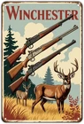 Winchester Rifle and Deer Hunting Scene Tin Metal Signs Home Décor Vintage Hunti
