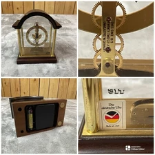 VTG Emes Wood Brass Mantel Skeleton Quartz Clock 22J W. Germany Parts/repair !!