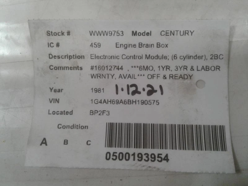 Módulo de control electrónico ECM del motor 6-231 3,8 L compatible con 80-81 REGAL 636666 Foto 3 de 3