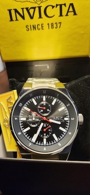 Invicta Men's Quartz Watch Day/Date 24-Hour Black Dial SS band w/ Box