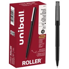 uniball Roller Ball Pen Stick Micro 0.5 Mm Black Ink Black Matte Barrel Dozen