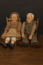 Vintage Grandma Grandpa Porcelain Dolls 15” Collectible Pair Farmhouse Decor