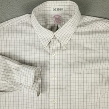 Brooks Brothers Shirt Mens 17.5 White Check Madison Dress Button Up Long Sleeve
