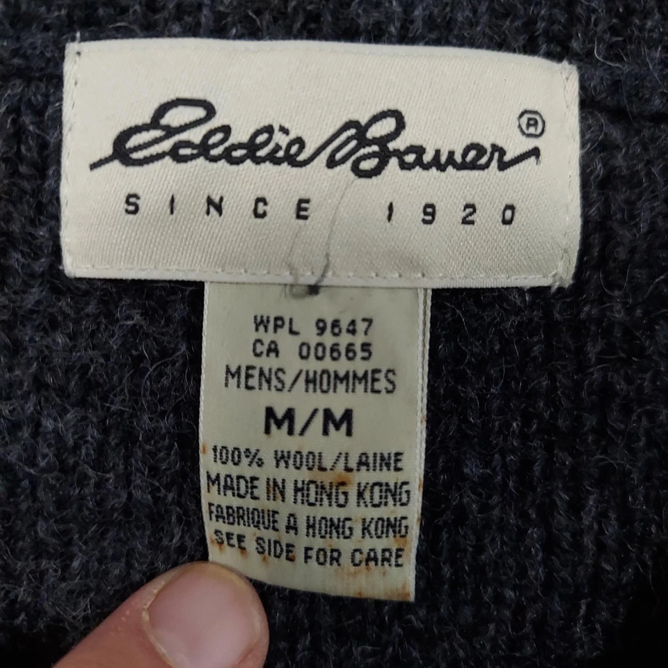 Vintage Eddie Bauer Sweater Vest Mens Medium Gray 100% Wool Rib Knit V Neck - Image 3 of 4