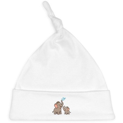 'Mother Elephant & Baby' Knotted Baby Hat - White (BH00036421)