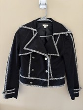 Women's Black and White Tweed Accents Blazer Jacket