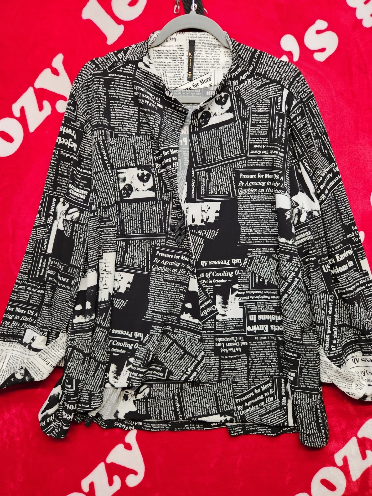 IC By Connie K Jacket Womens 1X Black White Newspaper Print Artsy Lightweight...