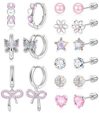 Surgical Stainless Steel Hypoallergenic Stud Hoop Earrings for Girls Silver