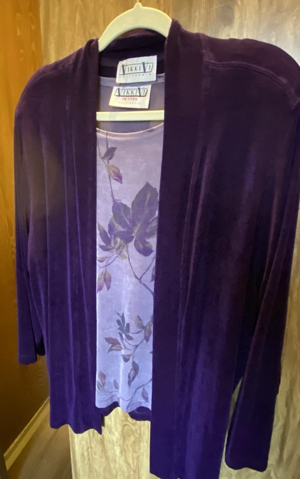 Vikki Vi Black Plum Long Knit Jacket with Matching Tee, Women’s Petite Size 1XP - Image 2 of 4