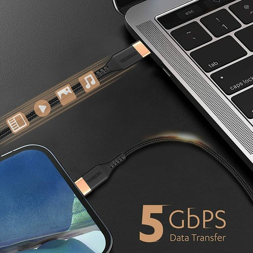 DURACELL Type-C To Type-C 1.2M braided 5A Charge Cable-100W & Sync up to 5GB/sec - Photo 4 sur 9
