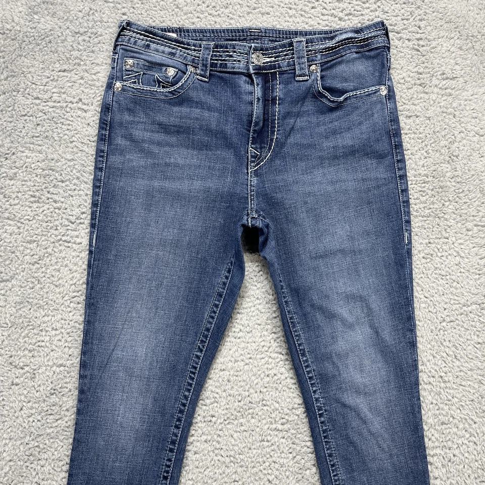 Pantalones de mezclilla True Religion para mujer 33 azules Jennie con curvas tiro medio ajustados elásticos Foto 2 de 4