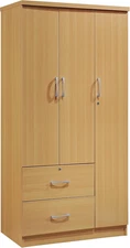 3-Door Armoire with 2-Drawers, 3-Shelves in Beech