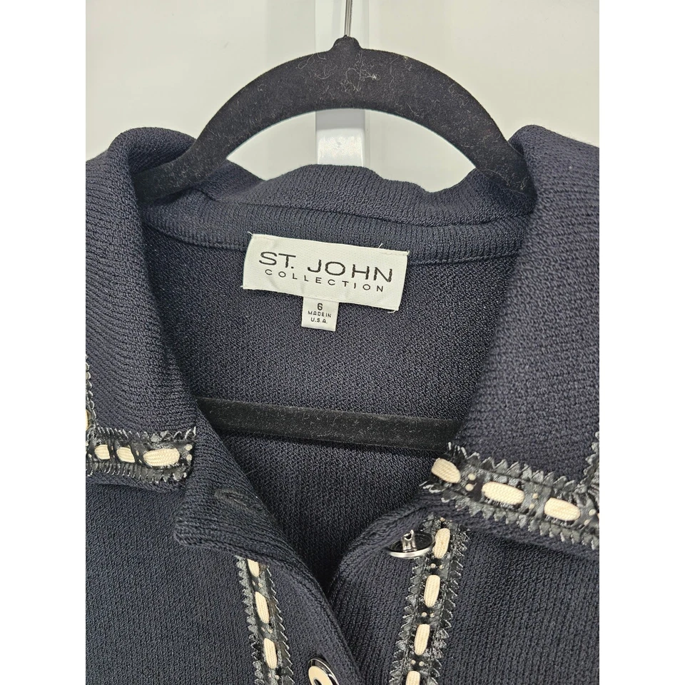 Conjunto Blazer y Pantalones Santana Tejido Mujer Colección St John Talla 4/6 Negro Azul Foto 3 de 4