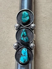 Long RING 3 kingman turquoise nuggets sterling *needs a back REPAIR* ?mark 7.5