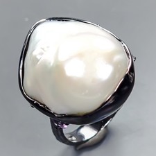 Handmade Natural Baroque Pearl Ring 925 Sterling Silver Size 8 /R435088