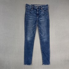 American Eagle Jeans Womens 4 Blue Super Hi Rise Jegging Distressed Denim Cotton